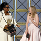 Actress Elisabeth Moss (right) accepts an outstanding drama series Emmy for The Handmaid’s Tale from Oprah Winfrey during the 69th annual Primetime Emmy Awards Sept. 17, 2017, in Los Angeles.